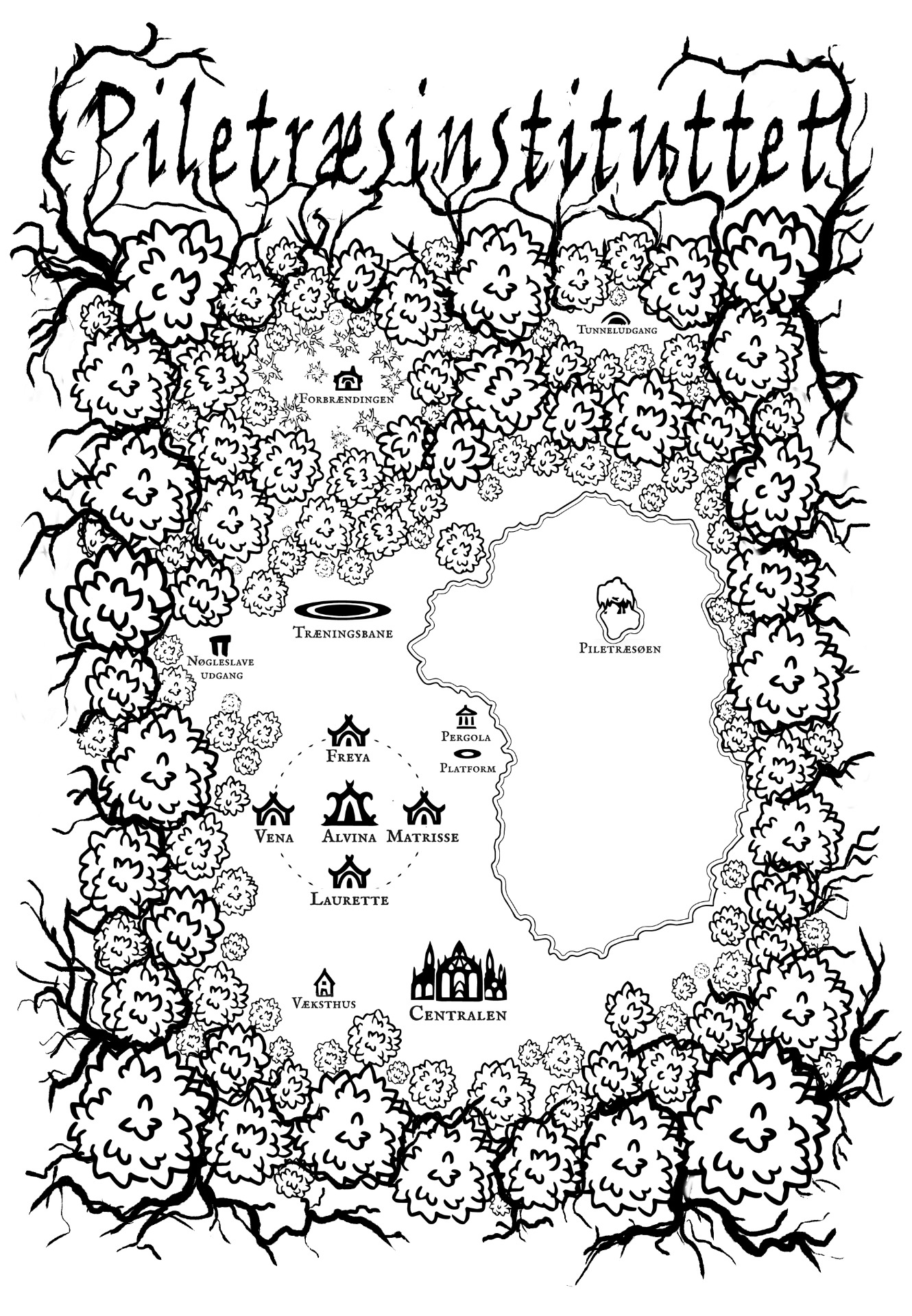 Oversigtskort over Piletræsinstituttets område. (kort lavet i inkarnate.com)